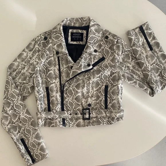 Vintage Monochrome Snakeskin Faux Leather Jacket - Picture 1 of 5